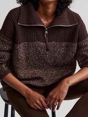 Varley Willard 2.0 Half Zip Knit Pullover Sweater Coffee Bean Brown XS